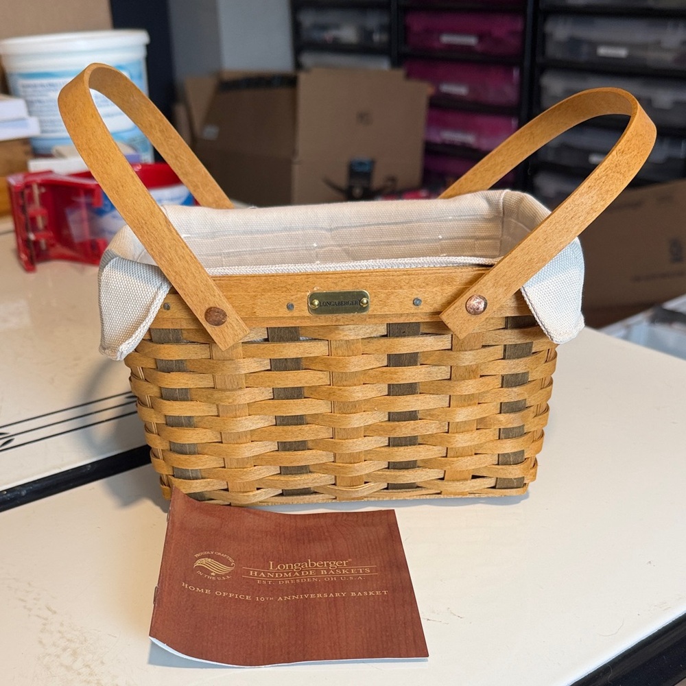Longaberger 10th Anniversary Home Office Basket with Liner and Protector